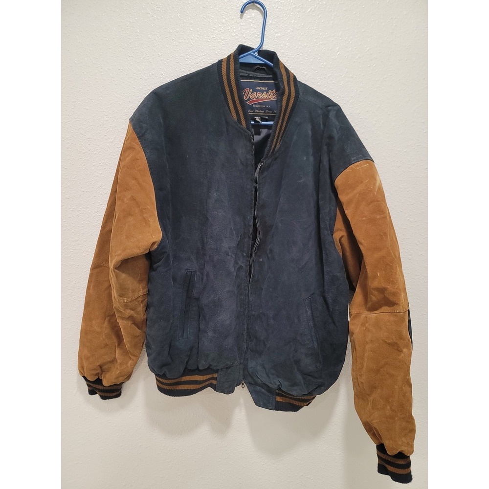 Vintage Varsity Jacket Suede Two tone. xl Brown/Blue zip up Y2K 90's